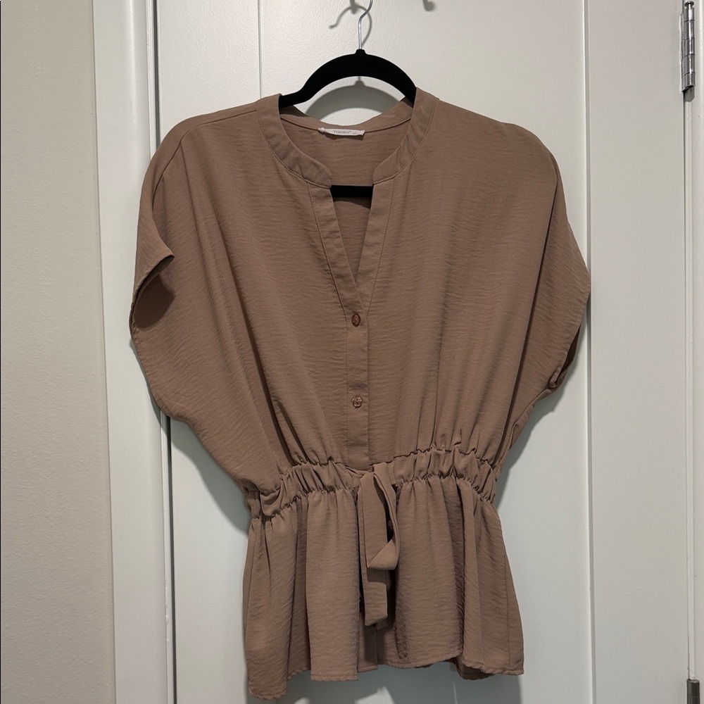 Tan tie waist top